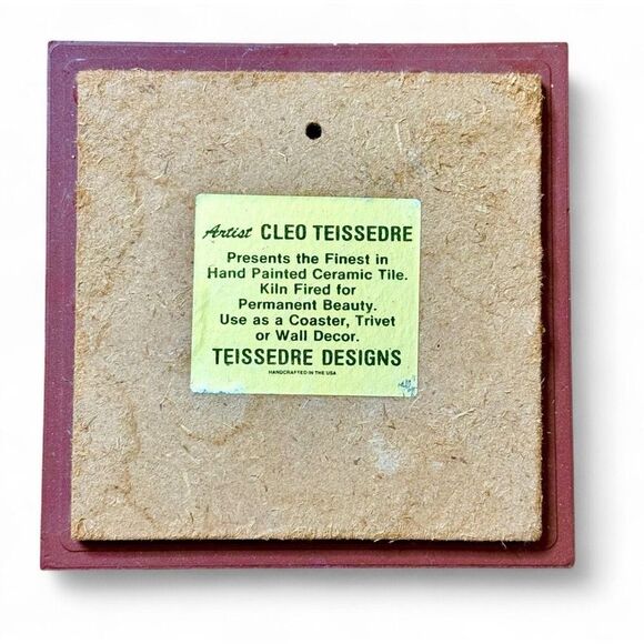 Cleo Teissedre 1991 Vintage Ceramic Hand-Painted Tile Coaster Blue Pink Woman - Picture 2 of 2
